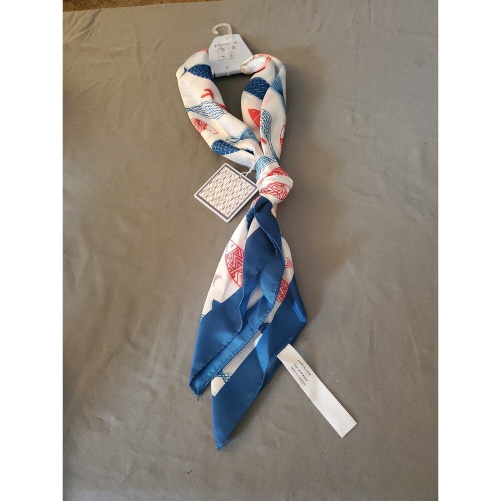 🌊Brand new Piper K nautical scarf Fish America Red Ehite Blue Decor Fashion